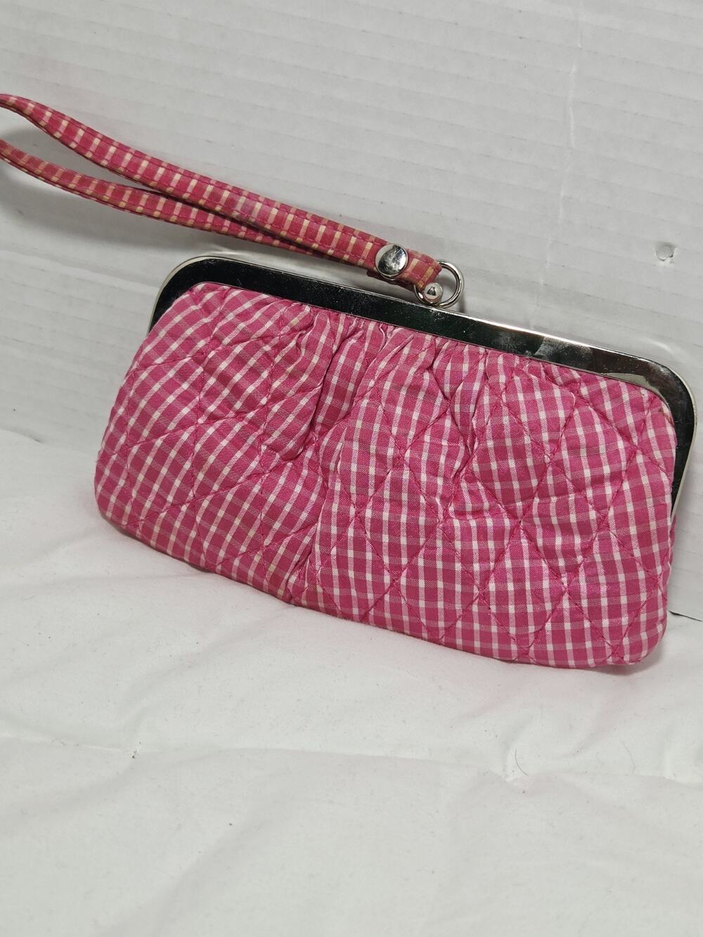 Vera Bradley Plaid Gingham Pink Check Silk Collection WristletWallet Vtg Retired
